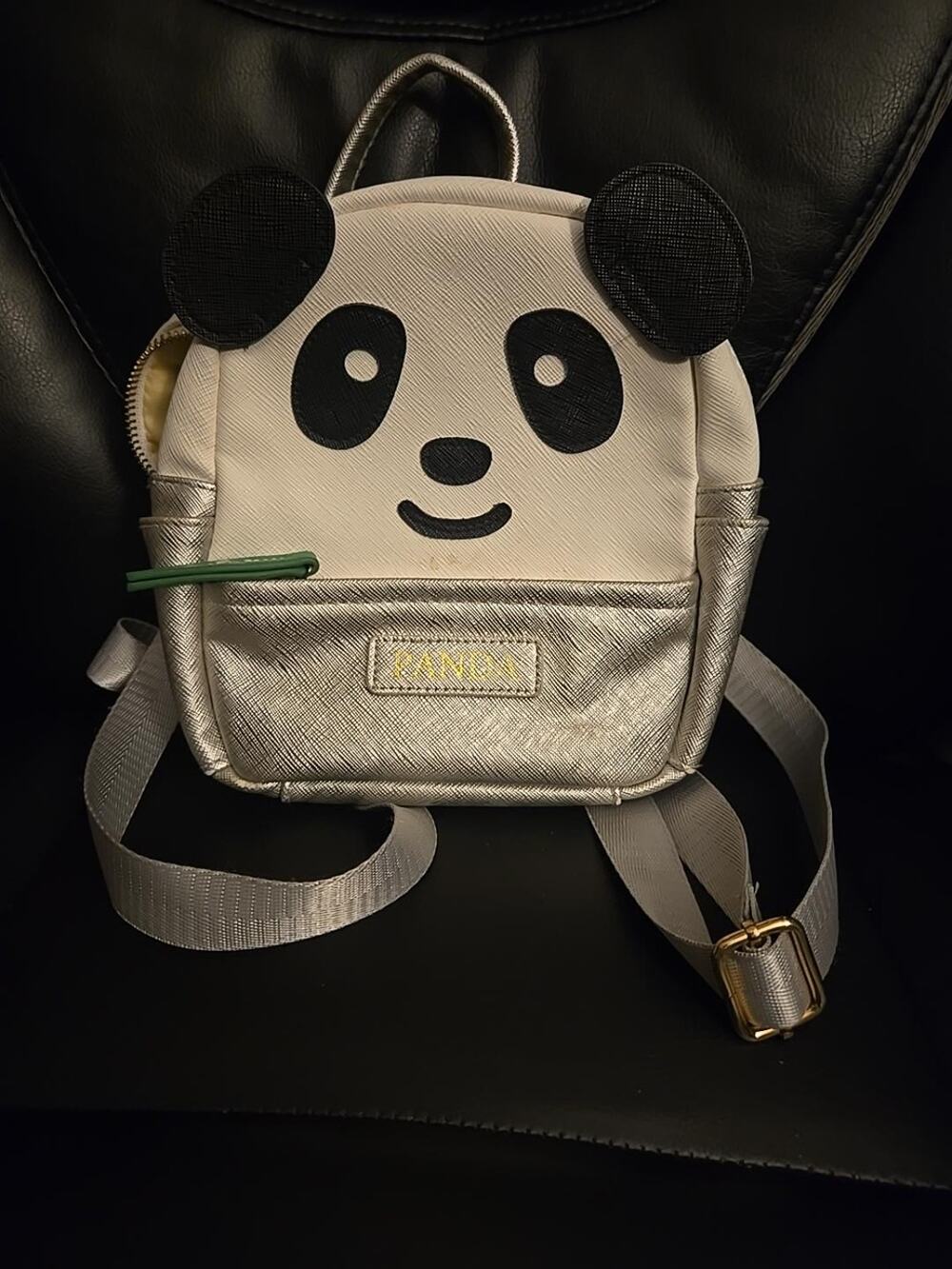 Panda Mini Backpack Purse Girls White Silver 3D Ears Adjustable Straps Cute